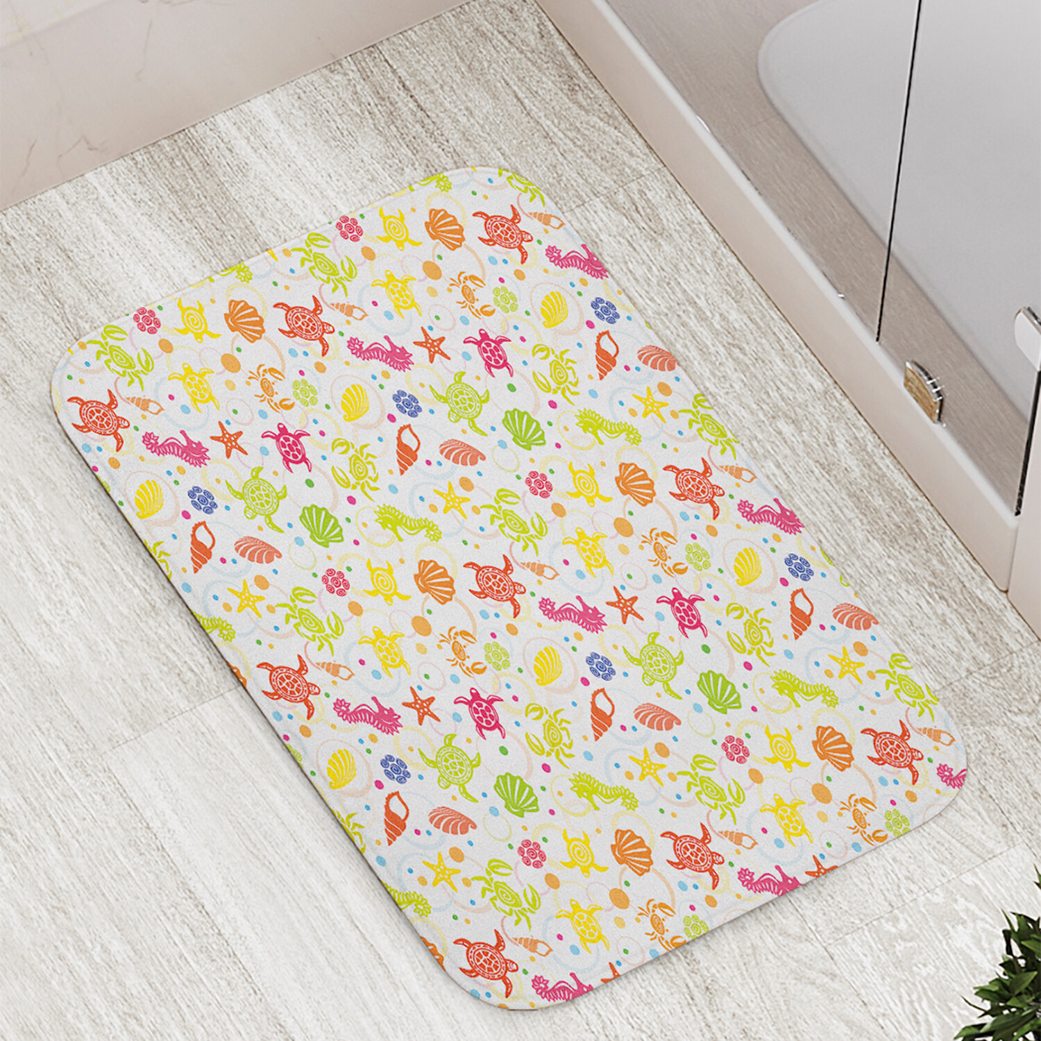 

Коврик JoyArty "Цветной трафарет морских обитателей" для ванной сауны бассейна 77х52 см, Цветной трафарет морских обитателей