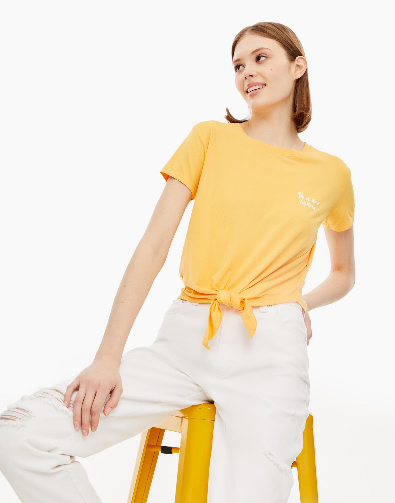 

Футболка женская Gloria Jeans GKT019163 желтая S, Желтый, GKT019163