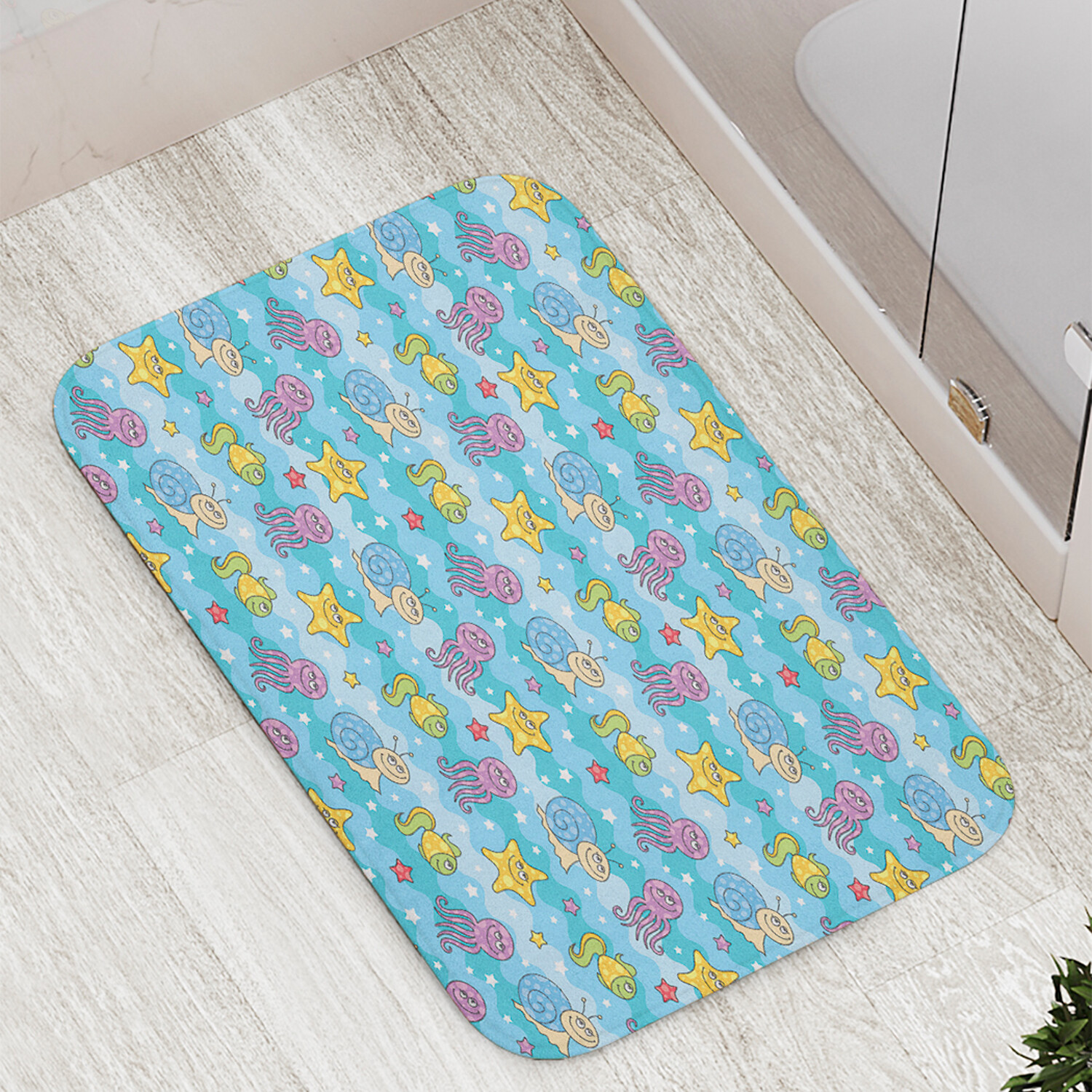 

Коврик JoyArty "Мечтательные жители океана" для ванной сауны бассейна 77х52 см, Мечтательные жители океана