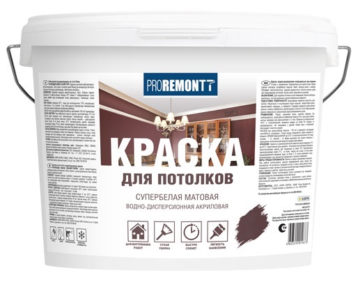 Краска Proremontt для потолков супербелая 3кг