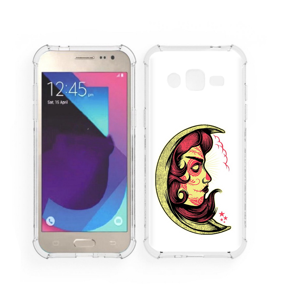 

Чехол MyPads Tocco для Samsung Galaxy J2 желтый полумесяц с лицом девушки, Прозрачный, Tocco