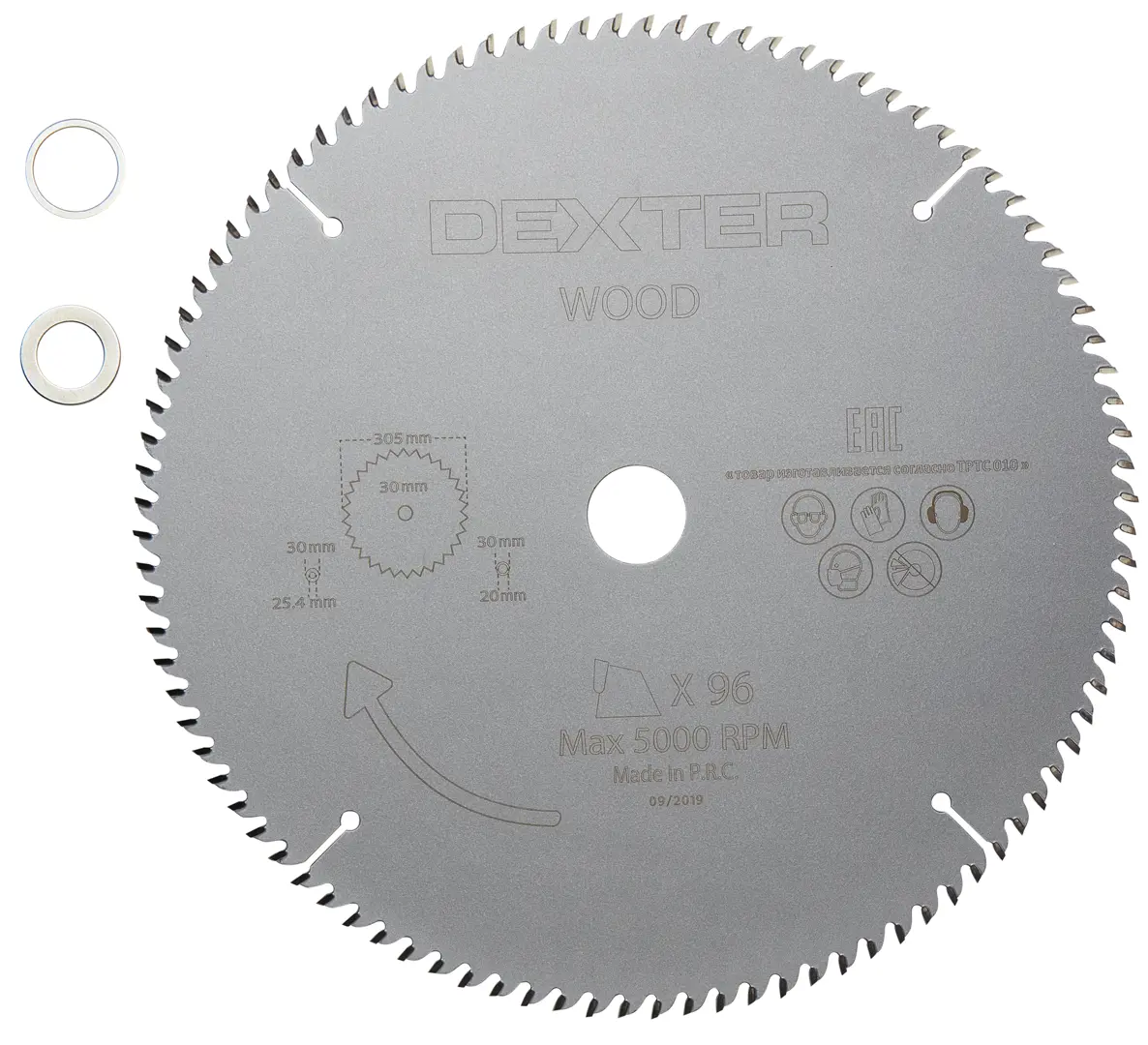 Диск пильный по дереву Dexter FD-E033053096T 96Т 305x30x1.2 мм, кольца: 20 и 25.4