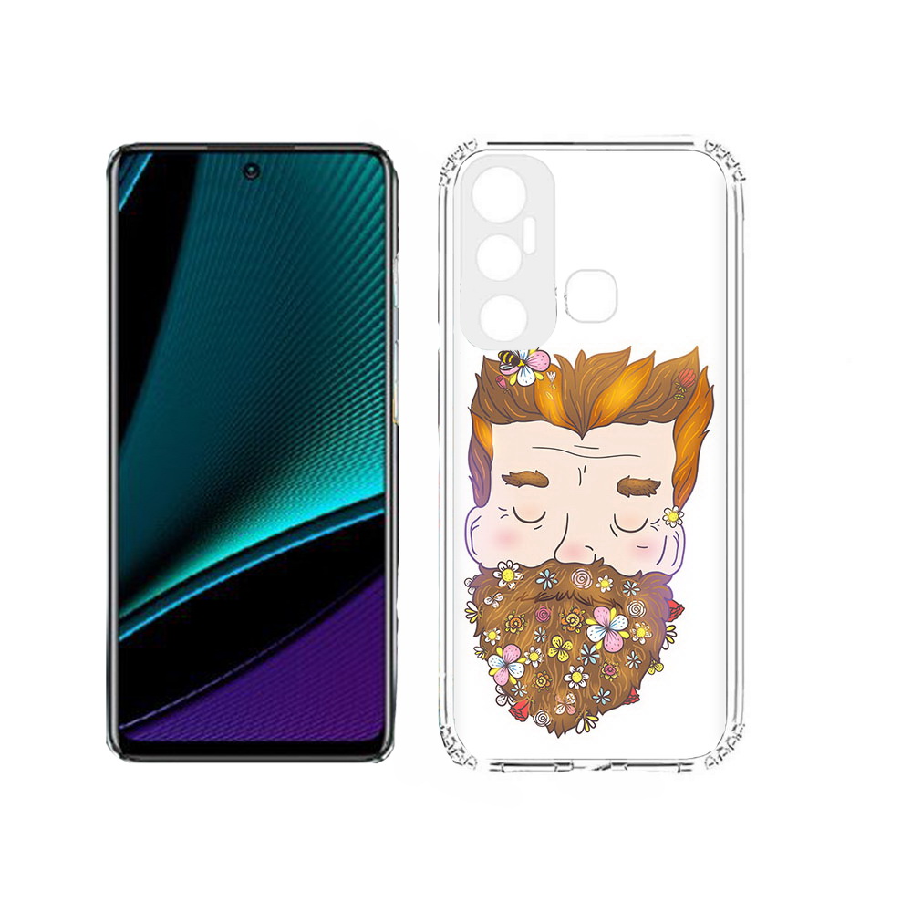 

Чехол MyPads Tocco для Infinix Hot 11s мужчина с цветами в бороде, Прозрачный, Tocco