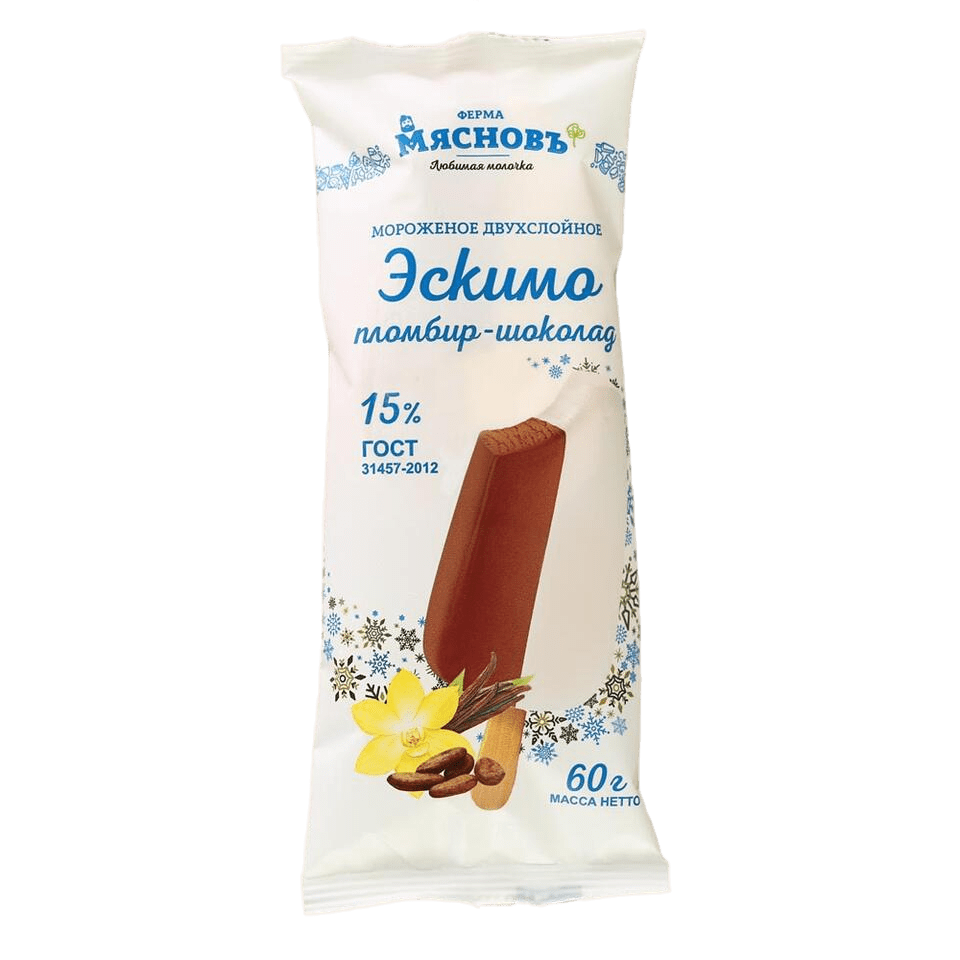 

Мороженое эскимо МясновЪ ФЕРМА пломбир и шоколад двухслойное ГОСТ 15% 60 г