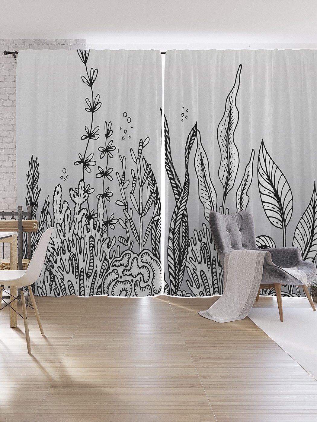 

Шторы под лён JoyArty "Морские водоросли", серия Oxford DeLux, 340х265 см, Морские водоросли