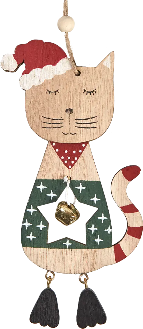

Украшение ёлочное ErichKrause Decor «Кот с колокольчиком», 10 см, дерево, Разноцветный