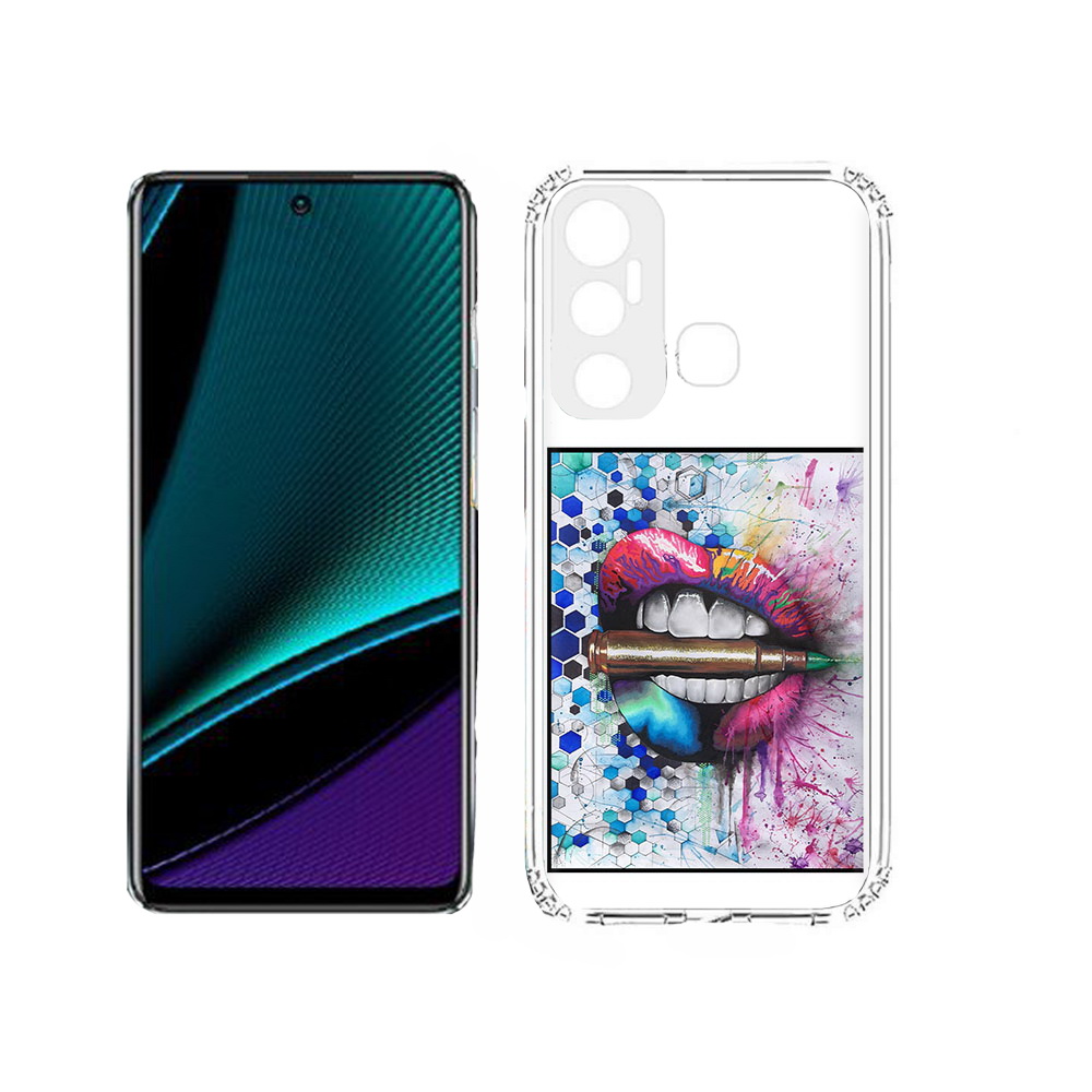 

Чехол MyPads Tocco для Infinix Hot 11s разноцветные губы с пулей, Прозрачный, Tocco