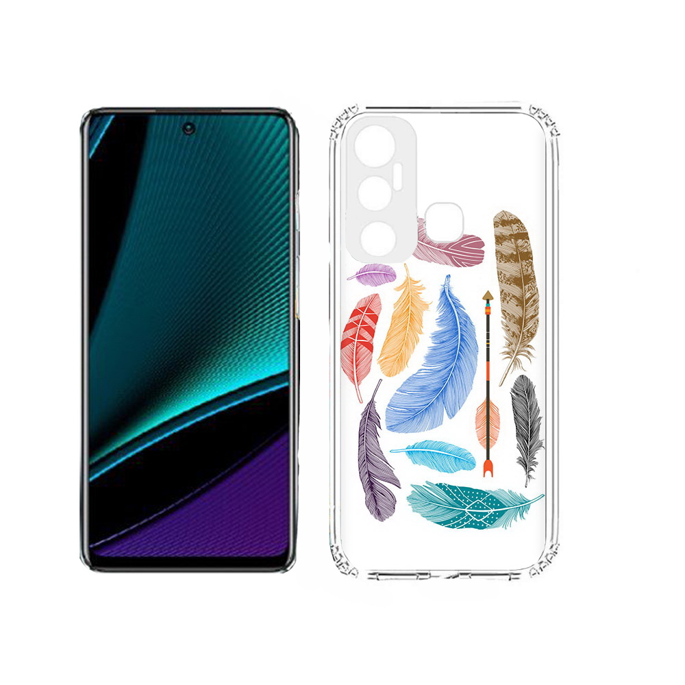 

Чехол MyPads Tocco для Infinix Hot 11s разноцветные перья, Прозрачный, Tocco