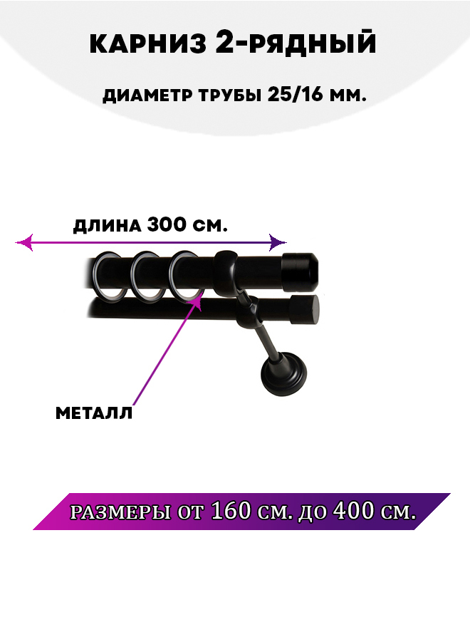 

Карниз металлический Lux Decor Заглушка двухрядный Черный матовый, 3 м, Заглушка