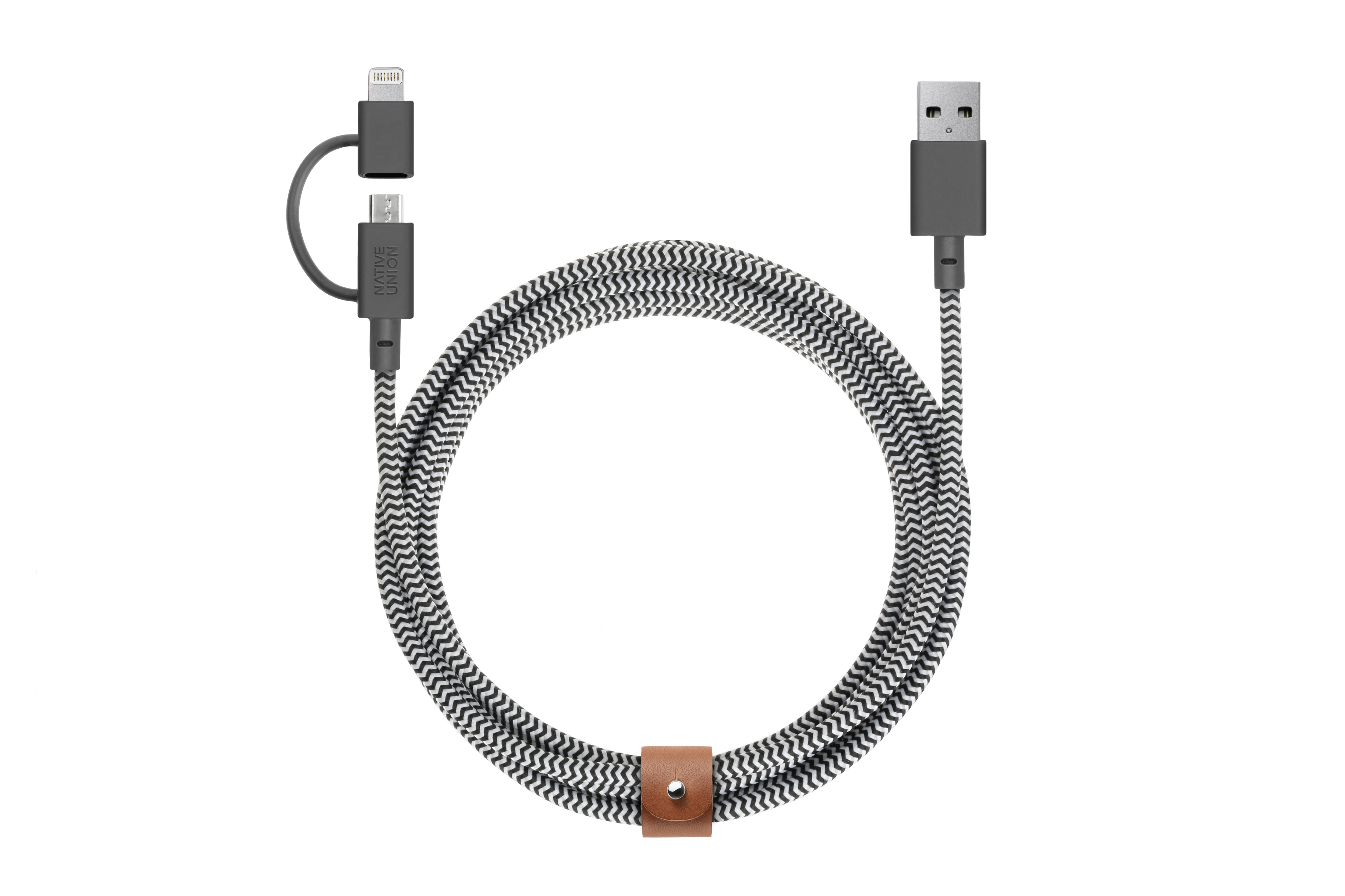 Кабель USB - USB Type-C/Lightning Native Union Belt Cable 2 м зебра