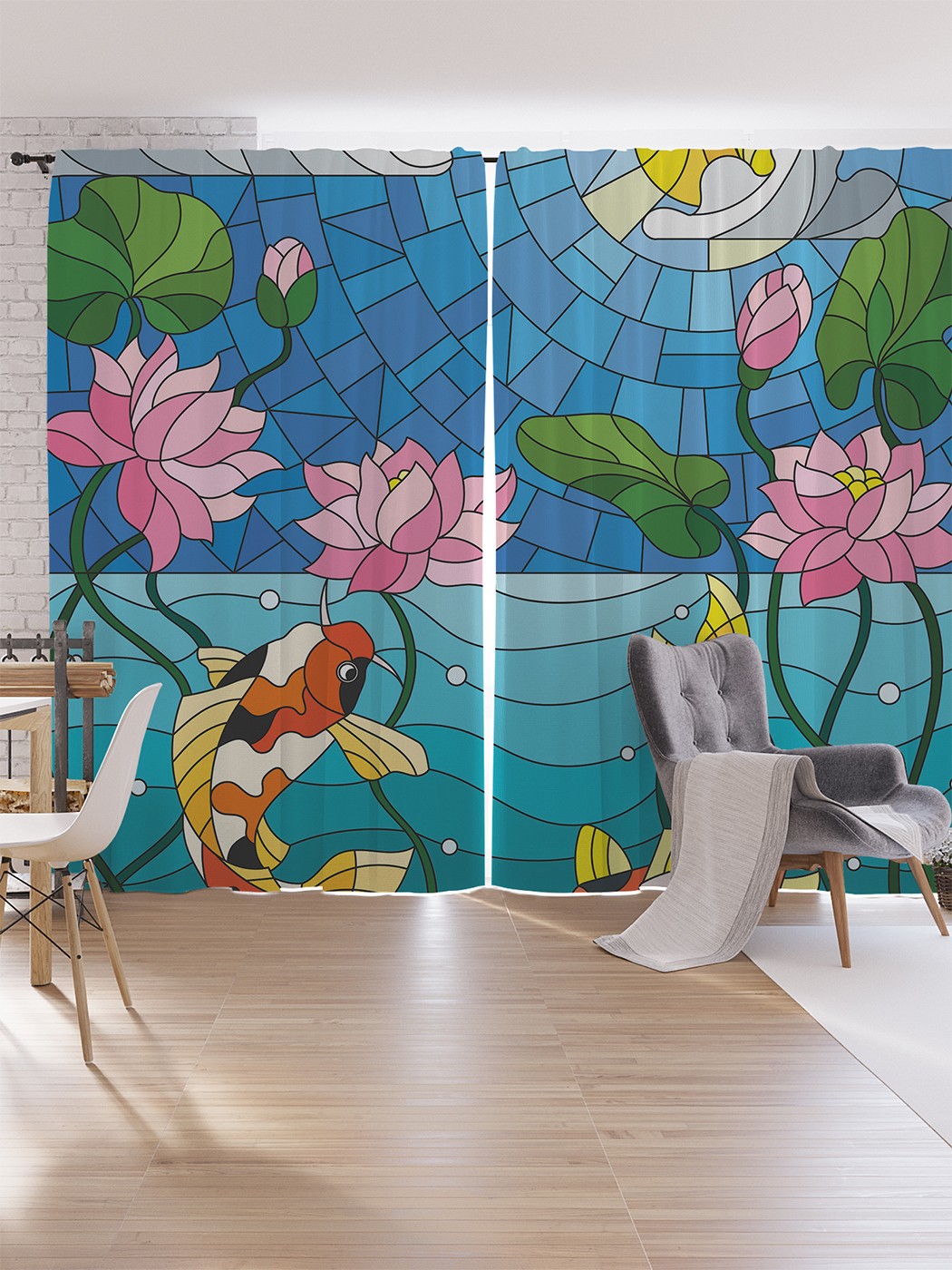 

Шторы под лён JoyArty "Мозаика с карпами", серия Oxford DeLux, 340х265 см, Мозаика с карпами