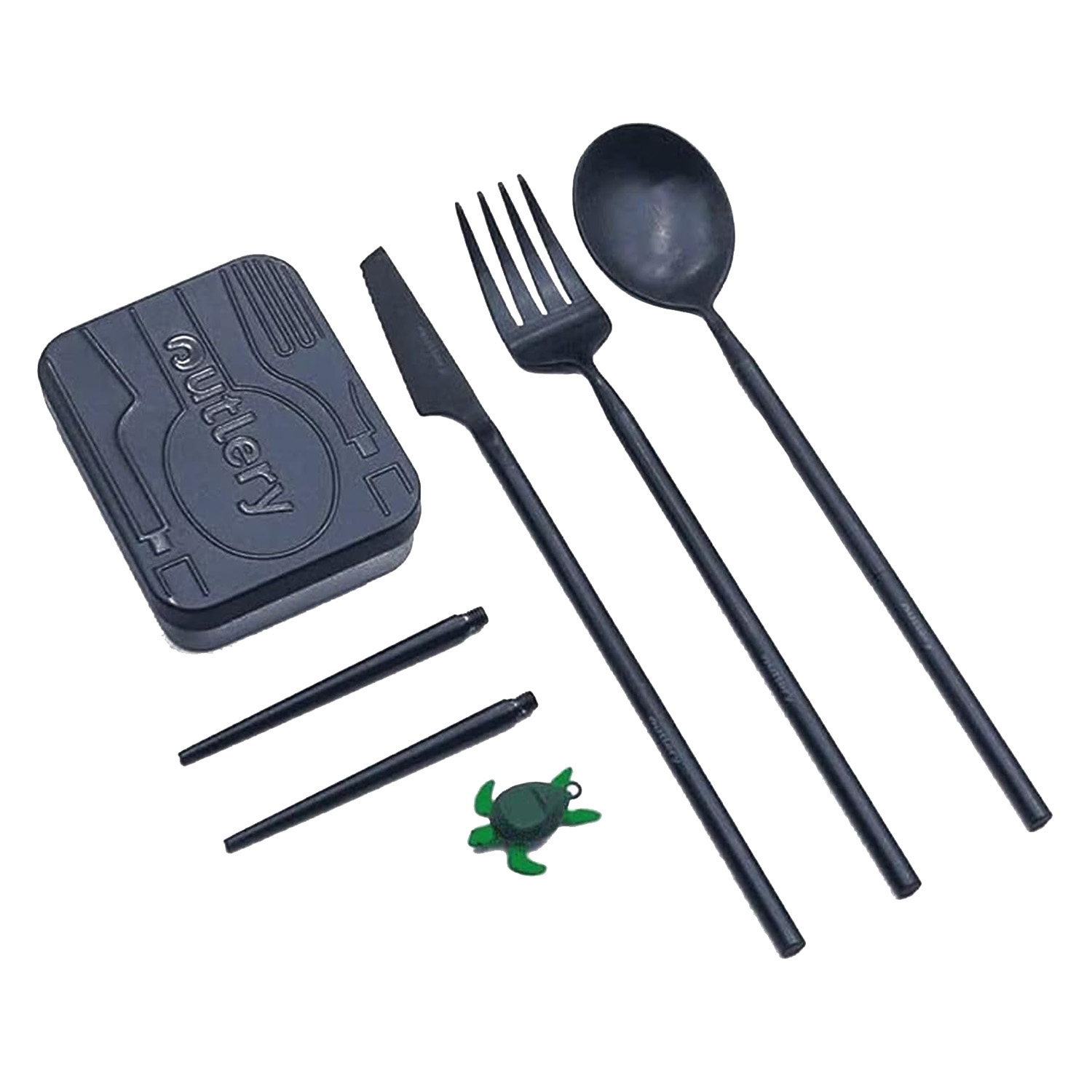 

Столовые Приборы Outlery Portable Reusable Stainless Steel Set Includes Case Whale Blue, Черный, Portable Reusable Stainless Steel Travel Cutlery Set Includes Case