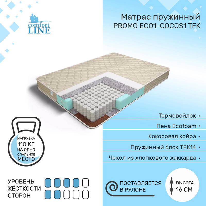 фото Матрас пружинный comfort line promo eco1-cocos1 tfk 100х185, высота 16 см