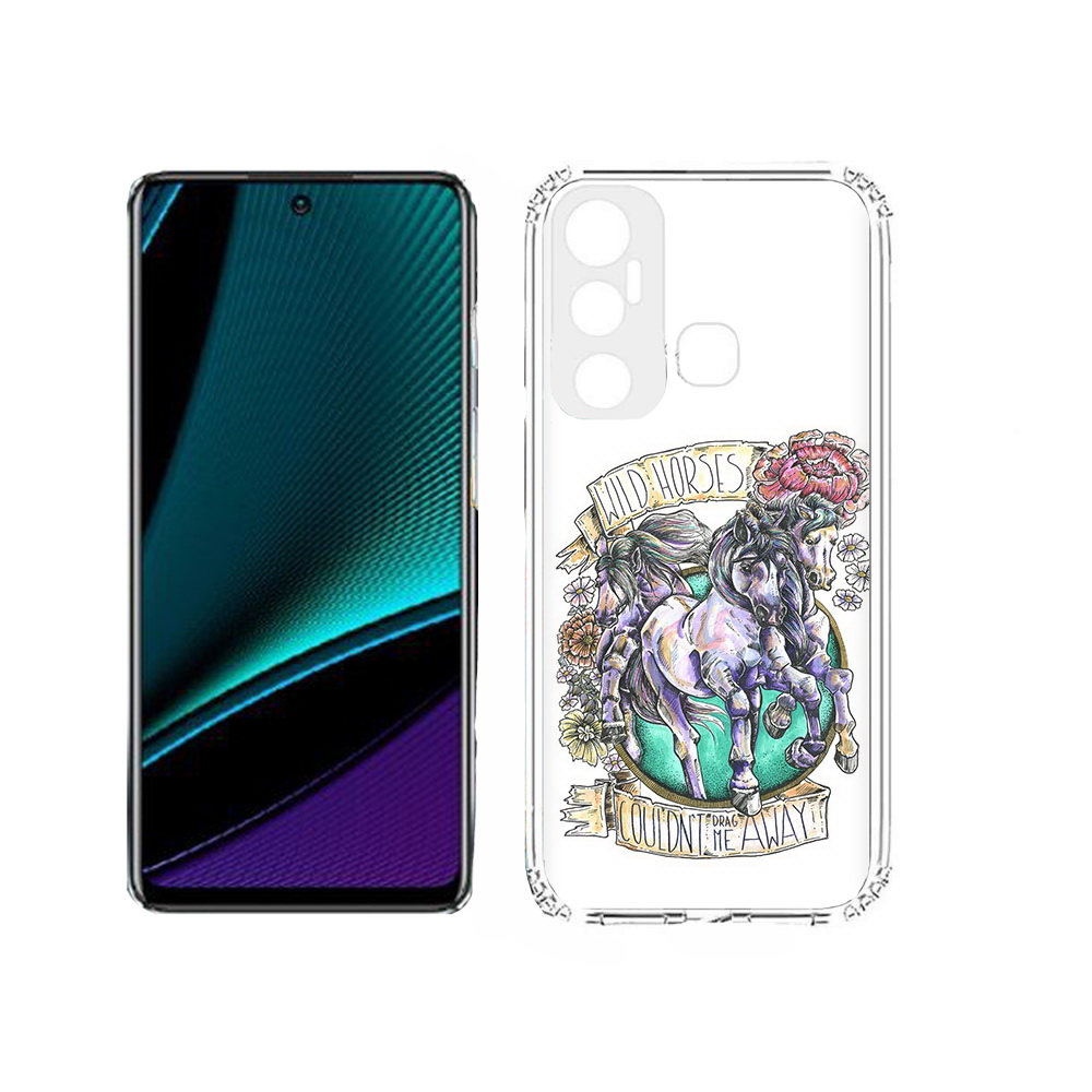 

Чехол MyPads Tocco для Infinix Hot 11s рисунок коней в цветах, Прозрачный, Tocco