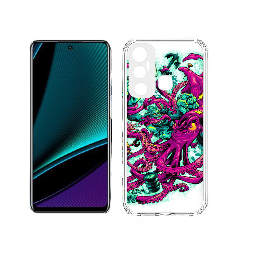 

Чехол MyPads Tocco для Infinix Hot 11s фиолетовый кракен, Прозрачный, Tocco