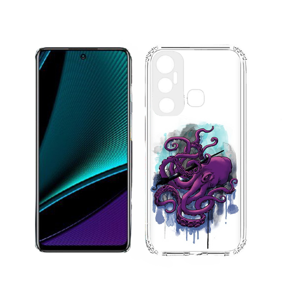 

Чехол MyPads Tocco для Infinix Hot 11s фиолетовый осьминог, Прозрачный, Tocco