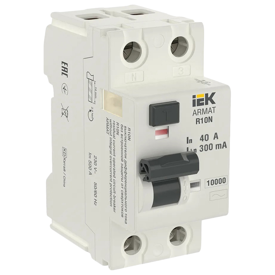 

IEK ARMAT ВДТ R10N 2P 40А 300мА тип AC AR-R10N-2-040C300