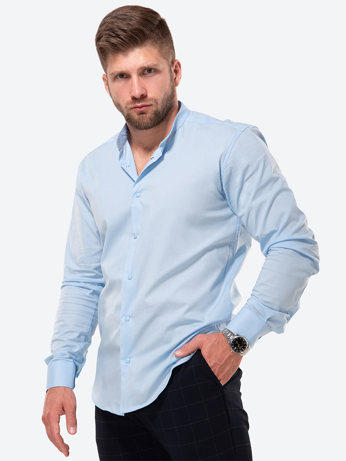 Рубашка мужская HappyFox HFCL1002 голубая 48 RU