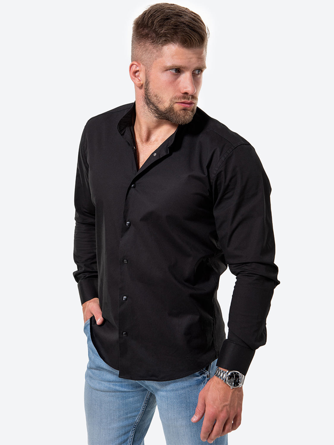Рубашка мужская HappyFox HFCL1002 черная 48 RU