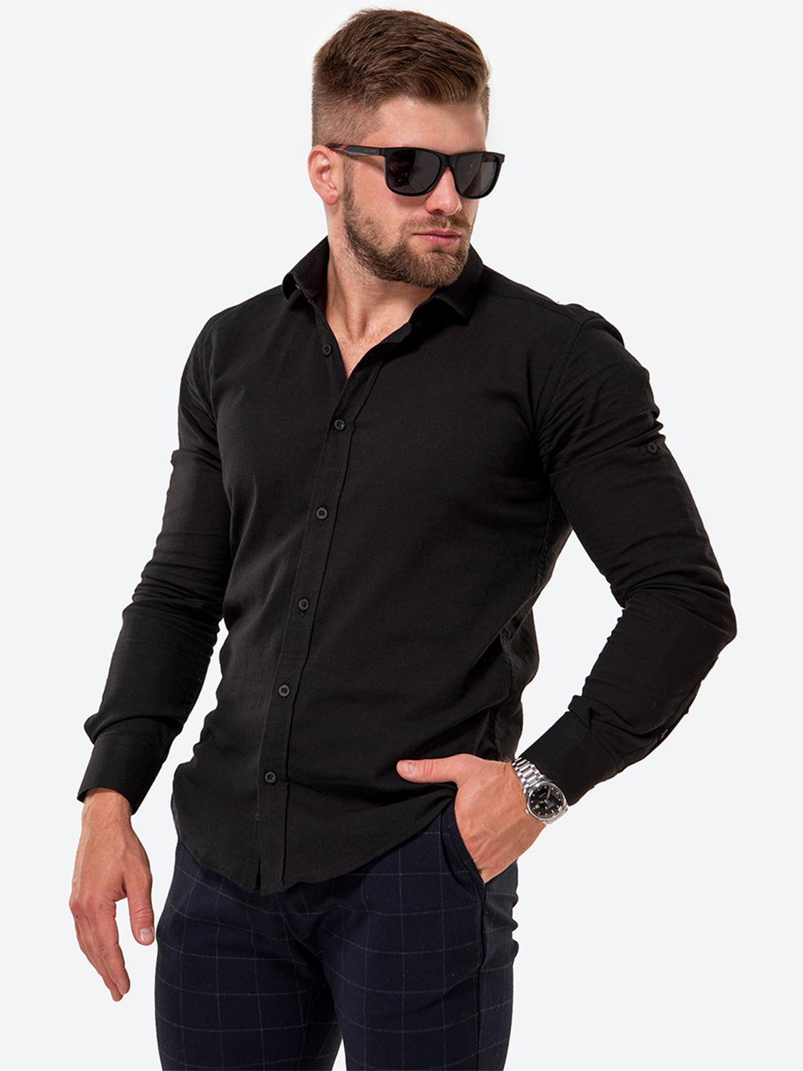 Рубашка мужская HappyFox HFCL1004 черная 50 RU