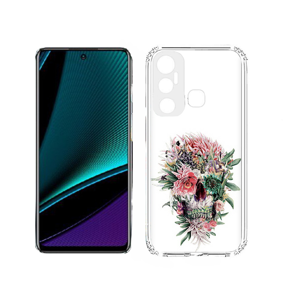

Чехол MyPads Tocco для Infinix Hot 11s череп из цветов, Прозрачный, Tocco