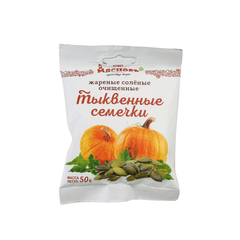 

Семечки тыквенные МясновЪ БУФЕТ очищенные жареные соленые 50 г