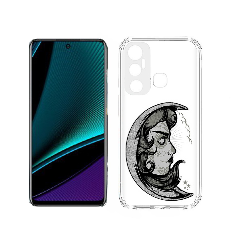 

Чехол MyPads Tocco для Infinix Hot 11s черно белая луна с лицом, Прозрачный, Tocco