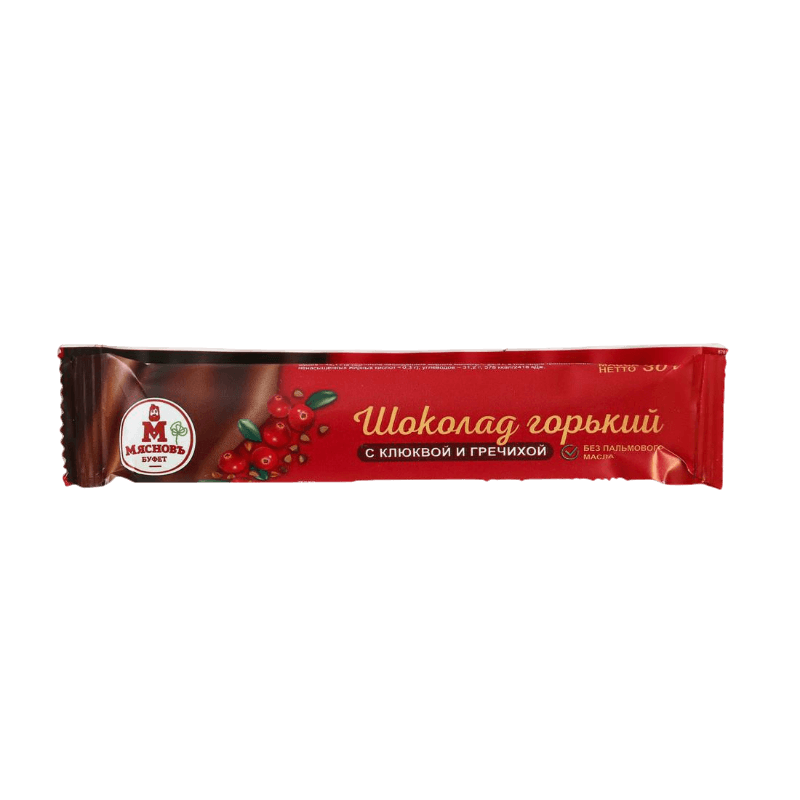 

Шоколад МясновЪ БУФЕТ горький с клюквой и гречихой 30 г