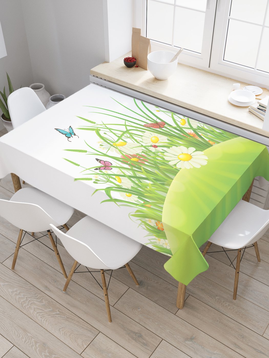 

Скатерть прямоугольная JoyArty "Цветы на сопке" из сатена, 180x145 см, Зеленый, Цветы на сопке