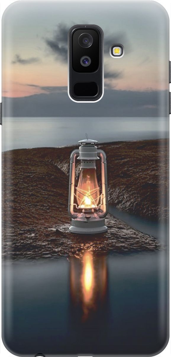 

Чехол на Samsung Galaxy A6+ (2018) "Фонарь на берегу", Оранжевый;серый, 4640