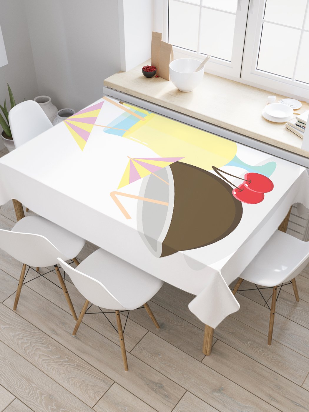 

Скатерть прямоугольная JoyArty "Коктейль в кокосе" из сатена, 180x145 см, Белый, Коктейль в кокосе