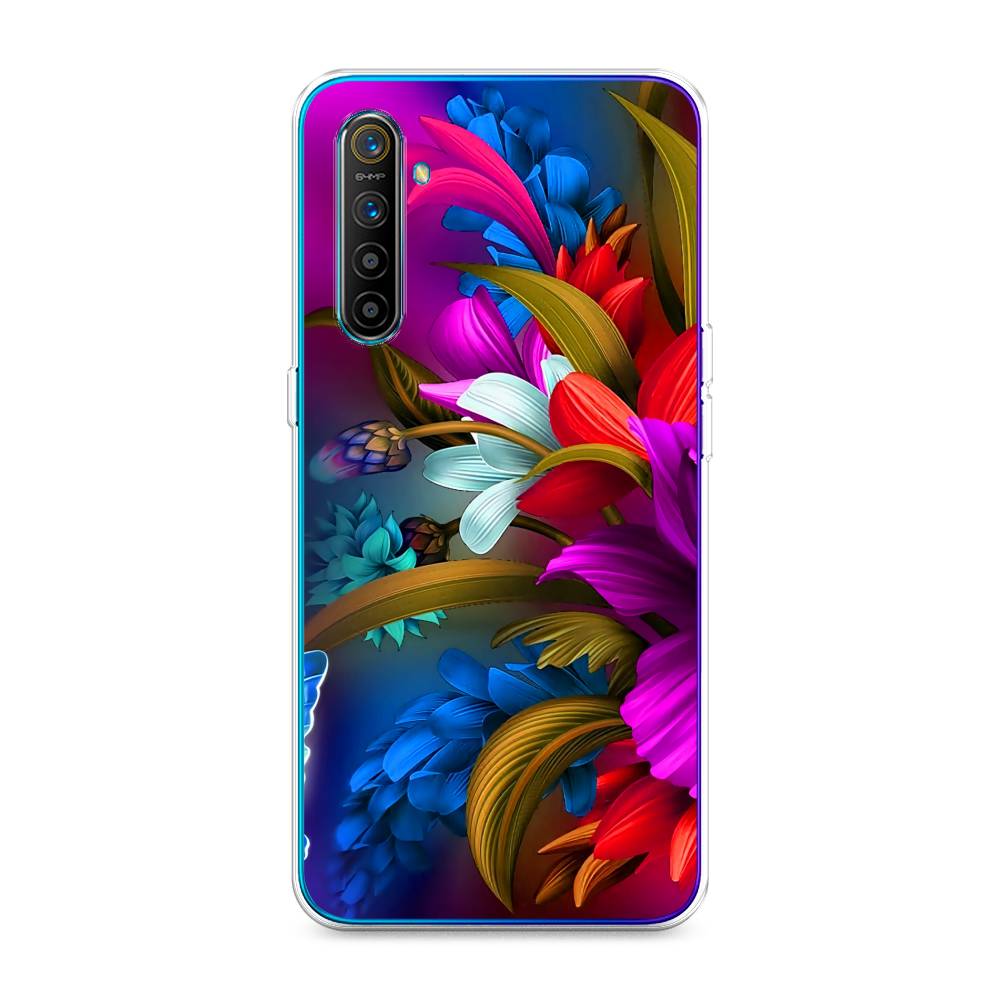 

Чехол на Realme XT "Фантастические цветы", Фиолетовый;красный;синий, 251450-2