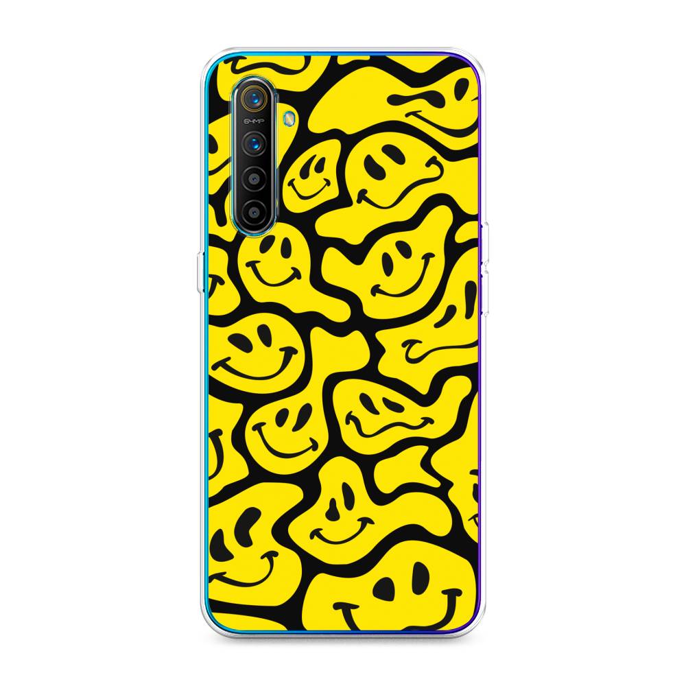 

Чехол на Realme XT "Расплывчатые смайлики желтые", Черный;желтый, 251450-6