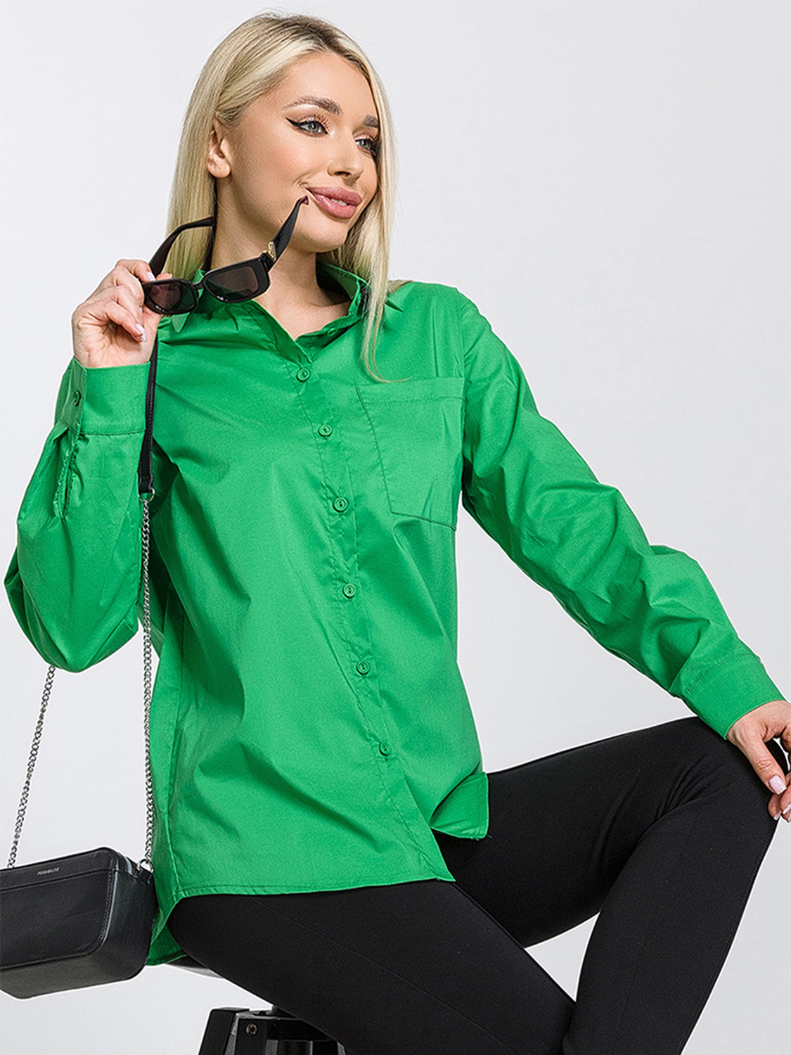 Рубашка женская HappyFox HFBS4512 зеленая 48 RU