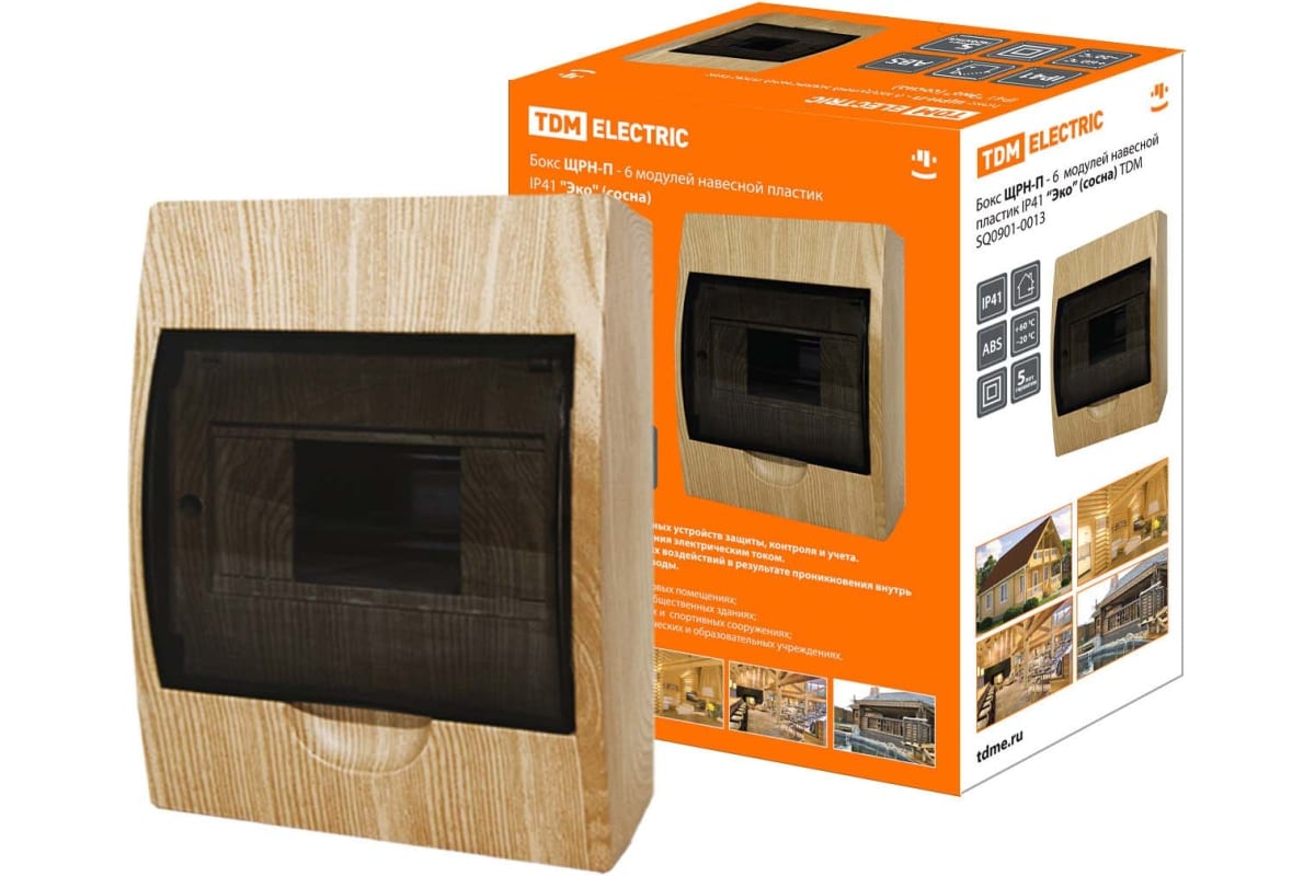 

Бокс TDM ЩРН-П-6 модулей навесной пластик Эко сосна SQ0901-0013