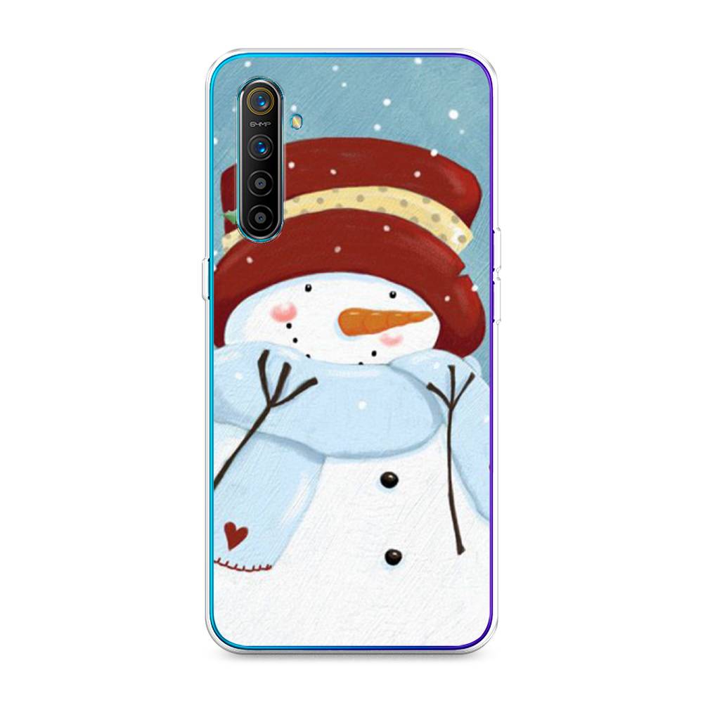 

Чехол на Realme XT "Застенчивый снеговик", Голубой;белый;красный, 251450-5