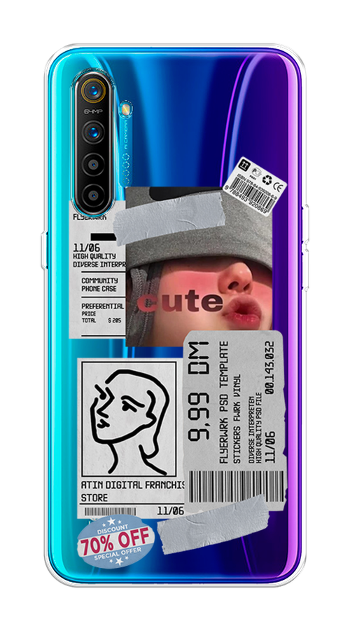 

Чехол на Realme XT "Cute girl collage", Розовый;серый;голубой, 251450-6