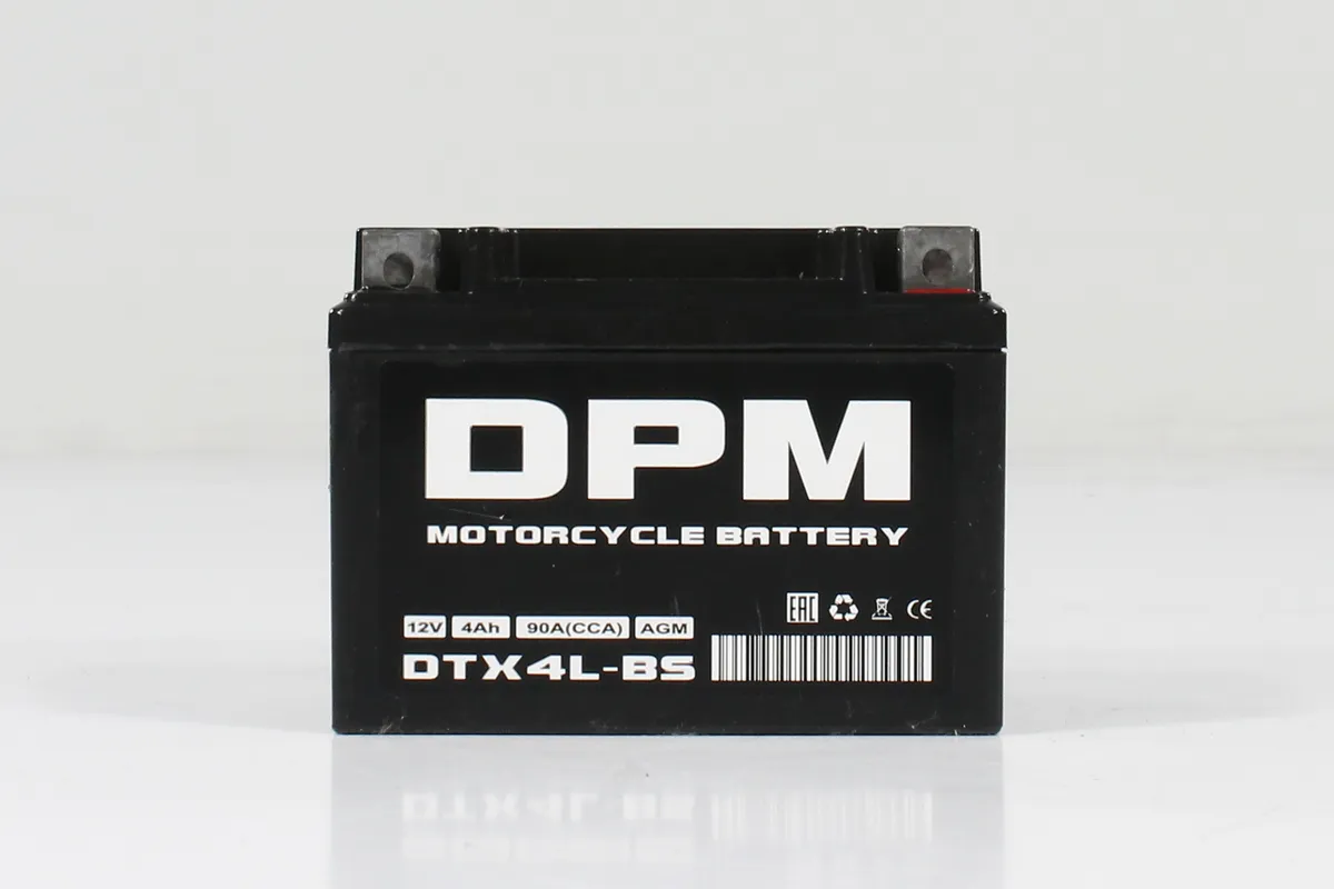 

Мото аккумулятор DPM DTX4L-BS (YTX4L-BS) стартерный для мотоцикла AGM 12V 4 а/ч