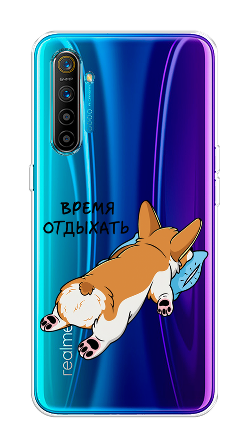 

Чехол на Realme XT "Корги отдыхает", Черный;коричневый;голубой, 251450-1