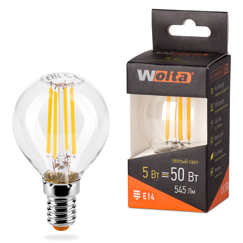 фото Светодиодная лампа wolta filament 25y45glft5e14 5вт 3000k е14