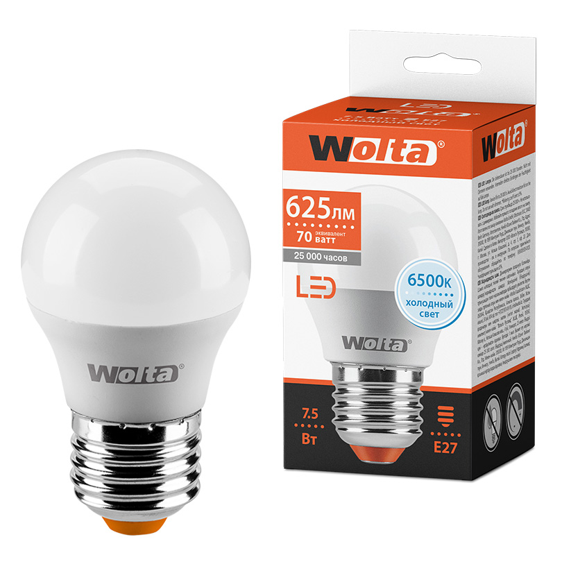 

Светодиодная лампа WOLTA 25W45GL7.5E27 7.5Вт 6500K E27
