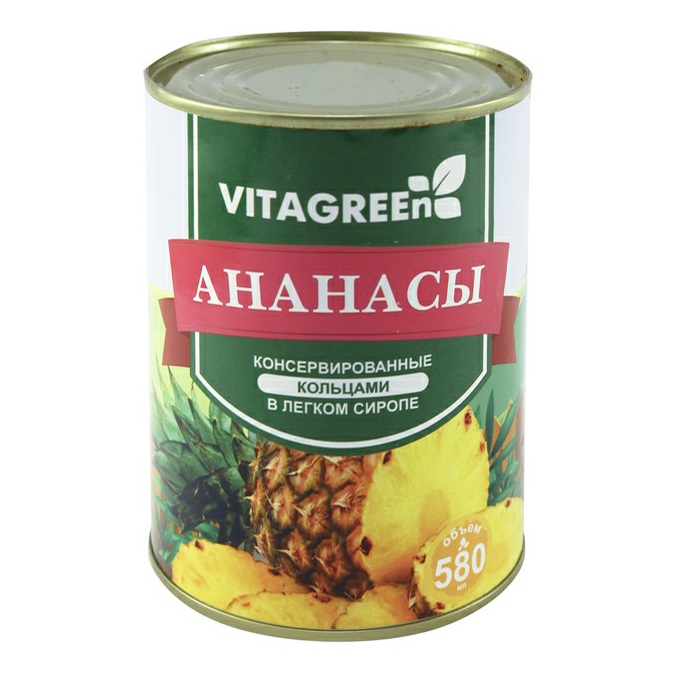 

Ананасы Vitagreen кольца в сиропе 565 г