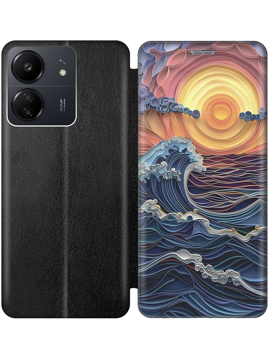 

Чехол-книжка на Xiaomi Redmi 13C, Poco C65 с принтом "Волны на закате" черный, Оранжевый;черный;синий, 777767710