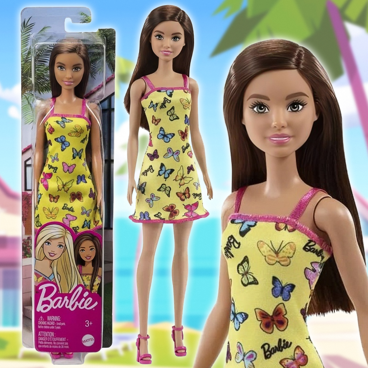 Кукла Barbie серия Супер стиль Barbie Fashionistas в жёлтом платье с бабочками