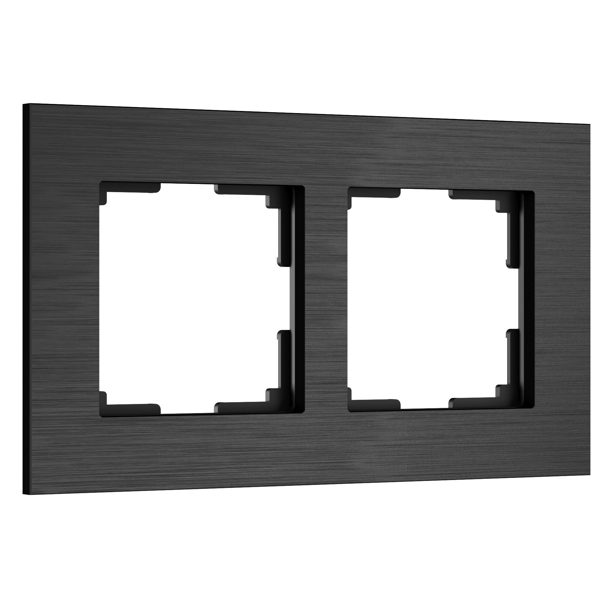 Рамка для розетки/выключателя из металла на 2 поста Werkel AluMax W0023508 черный алюминий