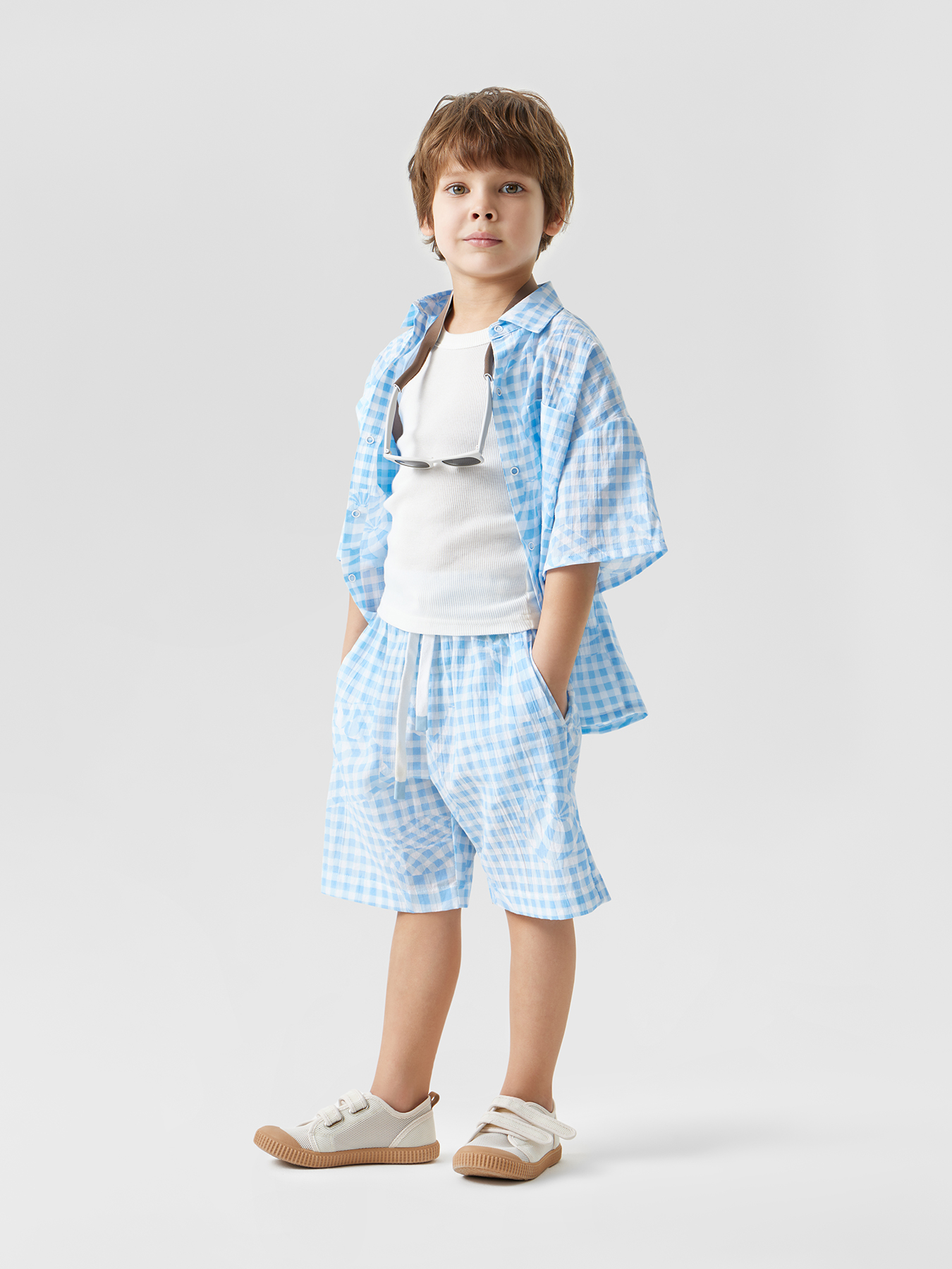 

Рубашка детская Happy Baby 88116, light-blue cell, 110, Голубой, 88116