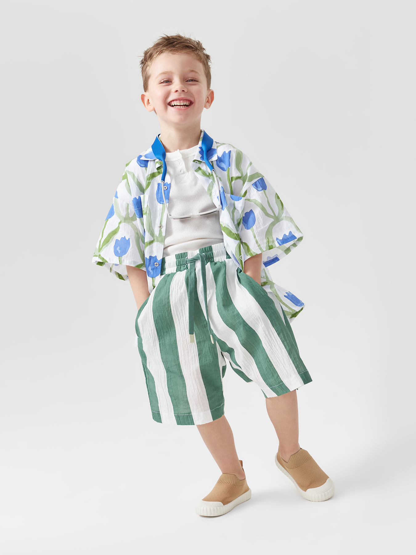 

Рубашка детская Happy Baby 88116, blue flower, 110, Белый, 88116