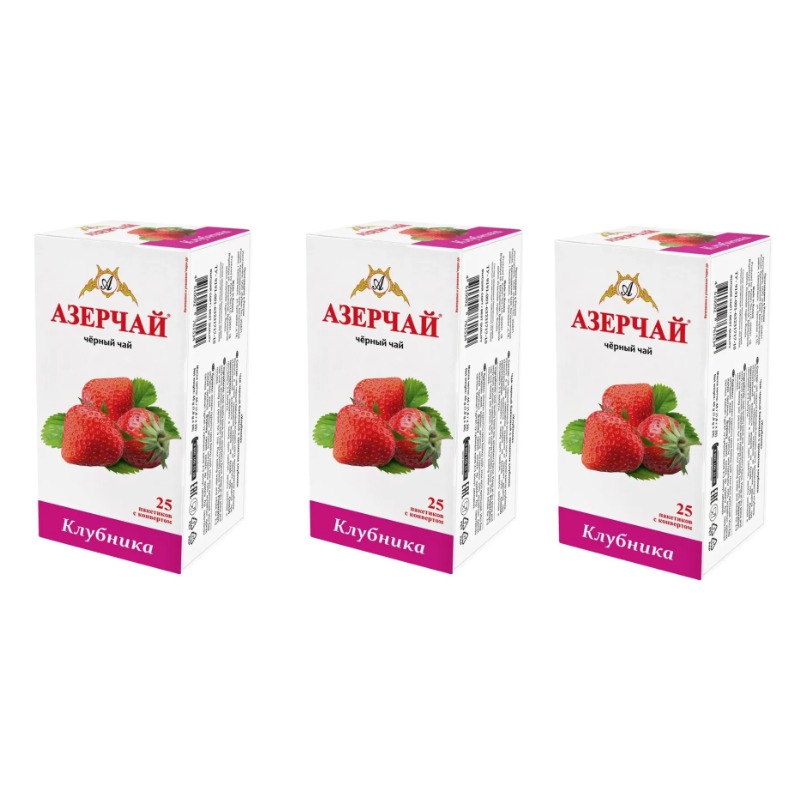 

Чай черный Азерчай с ароматом клубники, 25 пакетиков х 3 шт