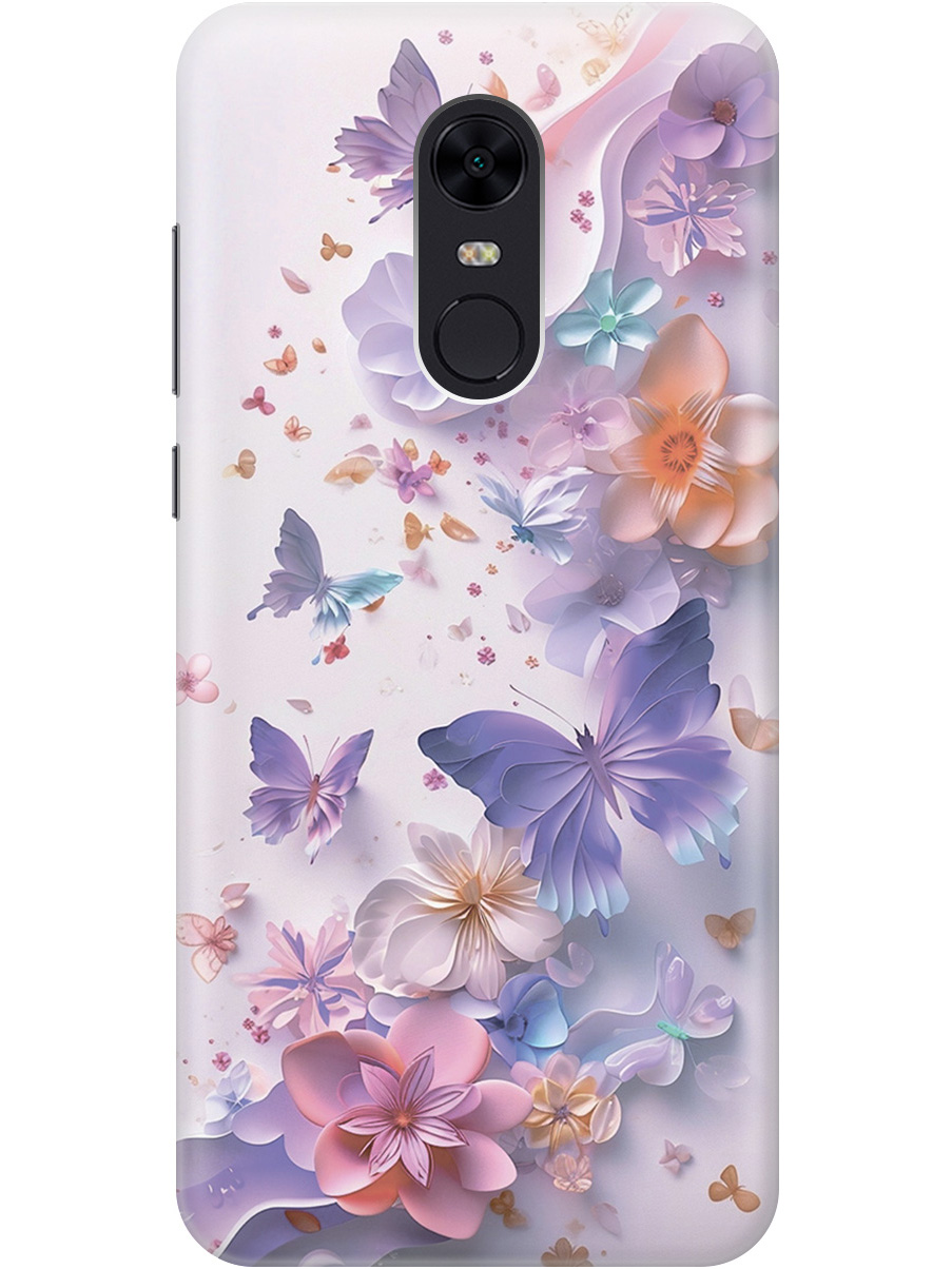 

Силиконовый чехол на Xiaomi Redmi 5 Plus с принтом "Фиолетовые бабочки и бумажные цветы", Прозрачный;розовый;фиолетовый, 717097522
