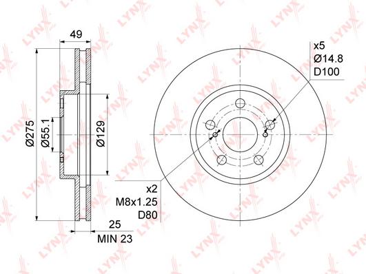 

Тормозной диск LYNXauto передний для Toyota Allion 01-07, Caldina 02-07 BN1154
